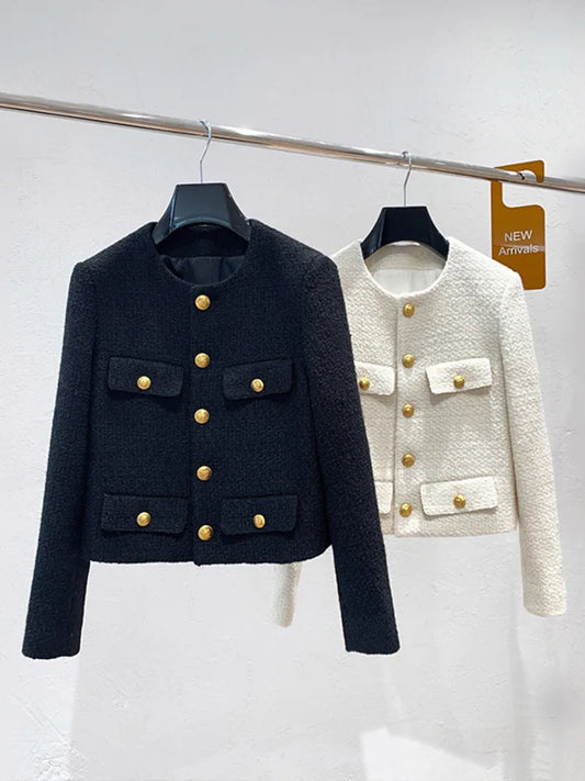 Tweed Jacket Woolen Short Coats Crop Top