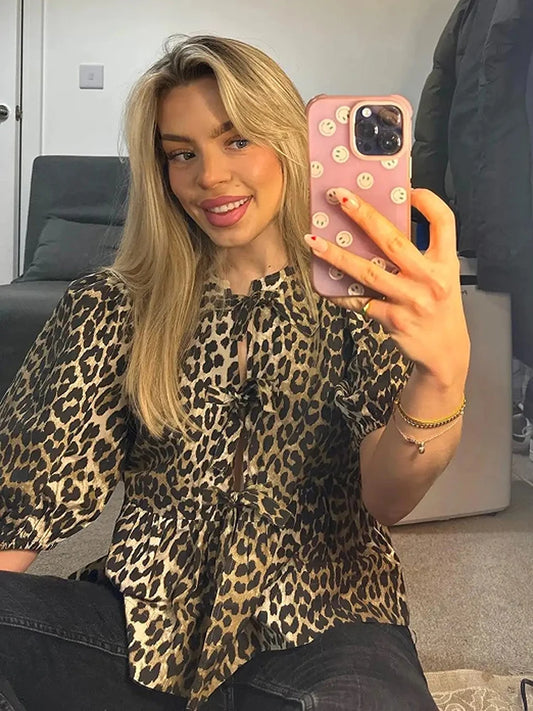 Leopard Shirts  Blouse  Cropped Top
