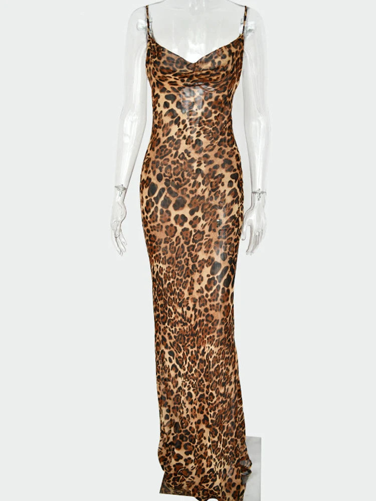 Leopard V-Neck Sexy  Long Dress