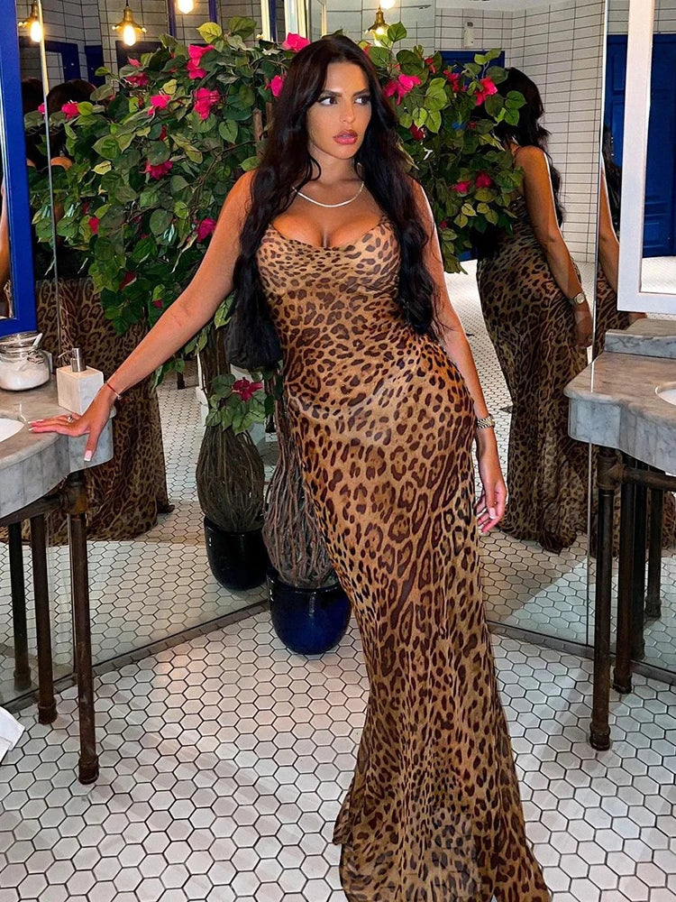 Leopard V-Neck Sexy  Long Dress